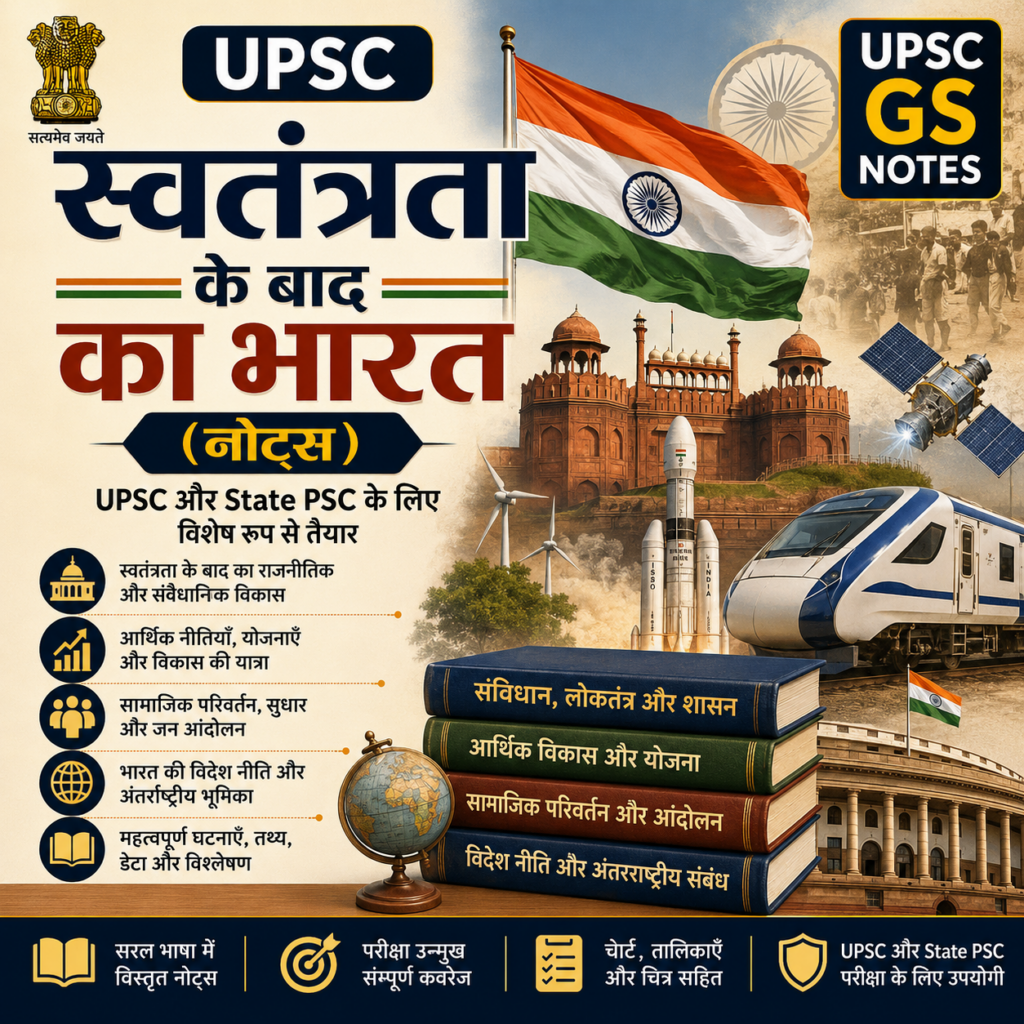 Post Independence India UPSC Notes in Hindi | स्वतंत्र भारत के बाद (हिंदी) पीडीएफ